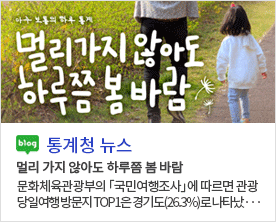 [통계청 뉴스] 아주 보통의 하루 통계 멀리 가지 않아도 하루쯤 봄 바람 문화체육관광부의 「국민여행조사」에 따르면 관광 당일여행 방문지 TOP1은 경기도(26.3%)로 나타났···