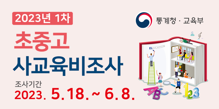 2023년 1차 초중고 사교육비조사
조사기관 : 통계청 교육부
조사기간 : 2023.5.18~6.8